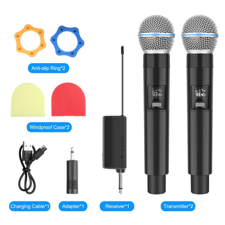 PULUZ 1 To 2 Wireless Microphones with LED Display, 6.35mm Transmitter (Black)