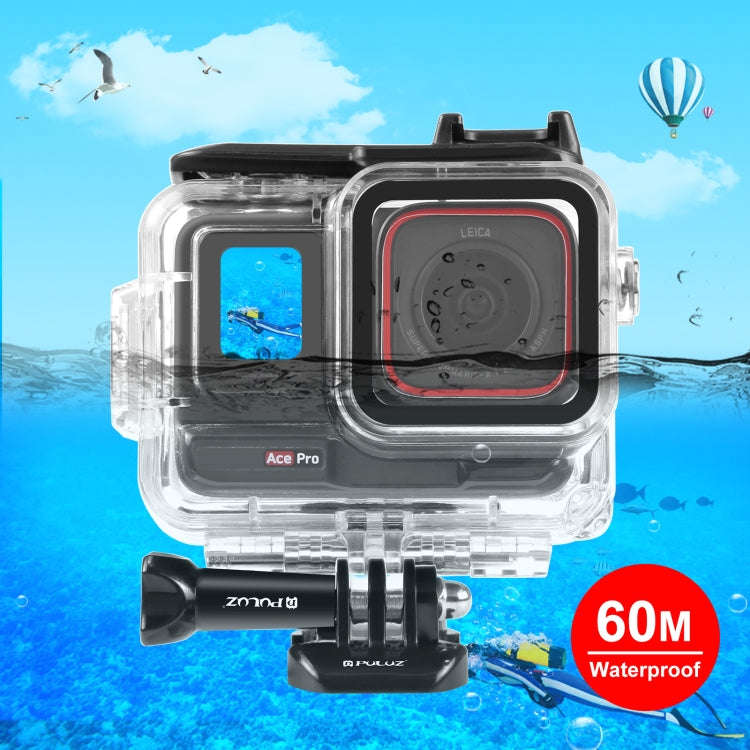 For Insta360 Ace Pro PULUZ 60m Underwater Waterproof Housing Case with Base Adapter & Screw (Tran...