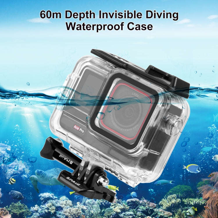 For Insta360 Ace Pro PULUZ 60m Underwater Waterproof Housing Case with Base Adapter & Screw (Tran...