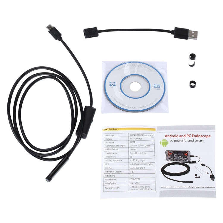 Waterproof Micro USB Endoscope Snake Tube Inspection Camera with 6 LED for OTG Android Phone, Len...