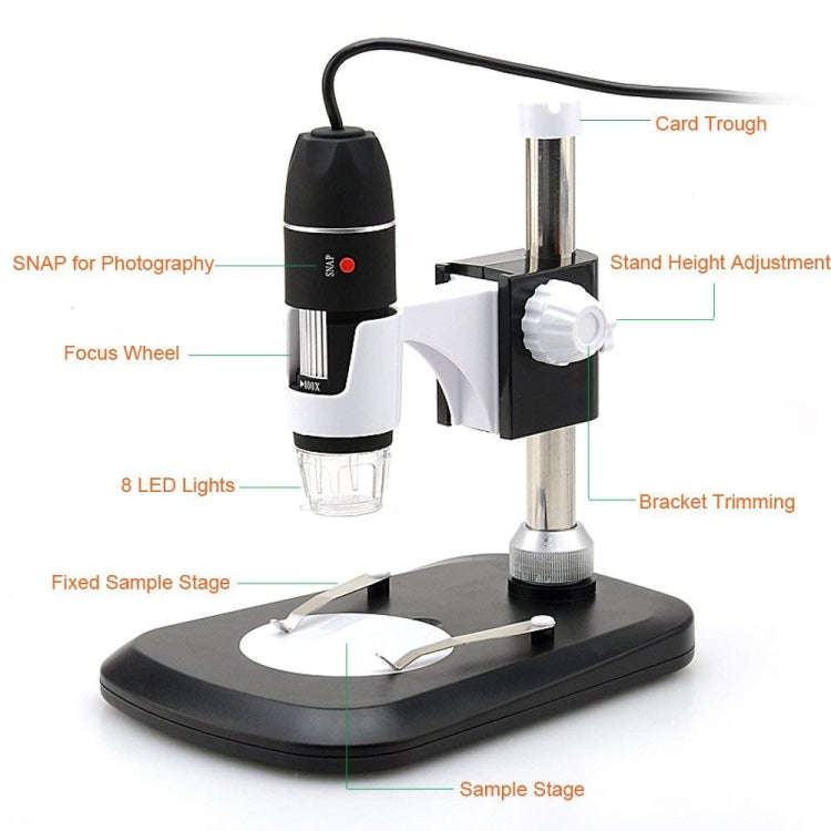DMS-MDS800 40X-800X Magnifier 2.0MP Image Sensor USB Digital Microscope with 8 LEDs & Professiona...