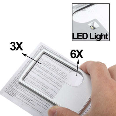 1 LED Illuminated Credit Card Design 6X / 3X Jewelry Magnifier(Silver)