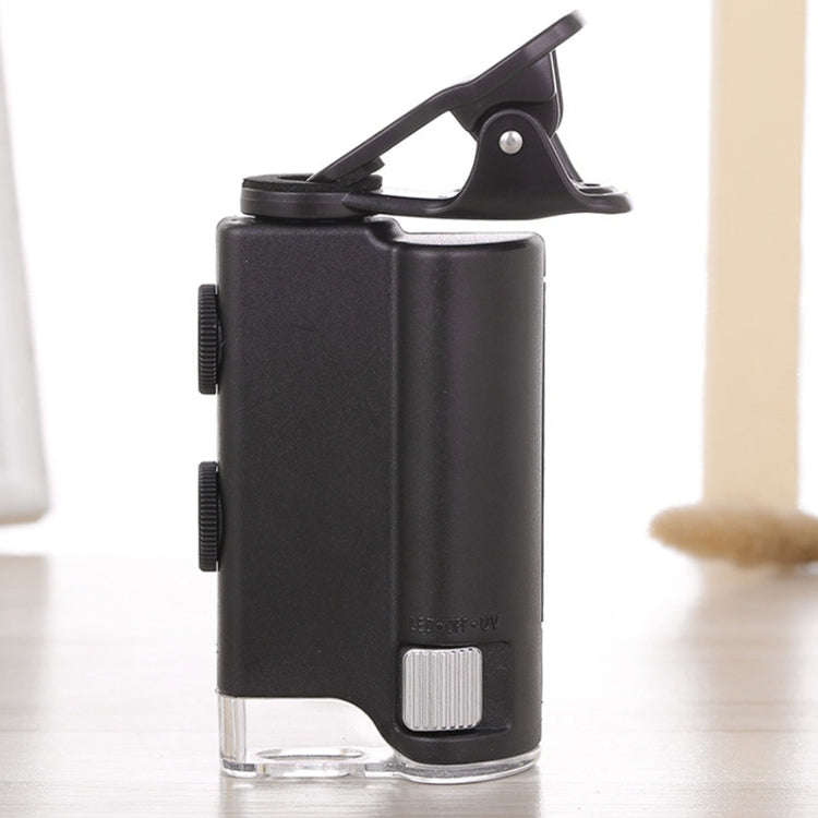 60X-100X Times Phone Microscope Clip Magnifying Jewelry Loupe With LED Light(Black)