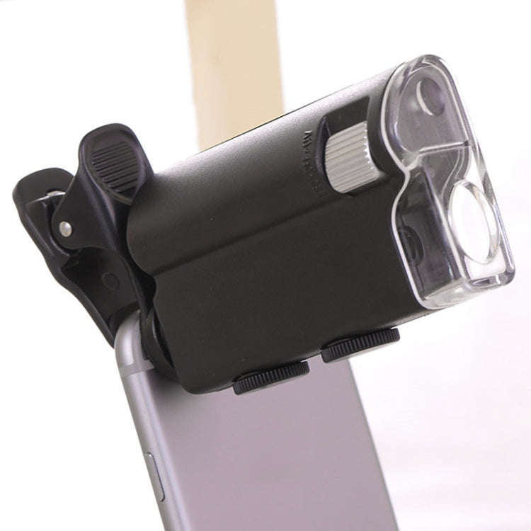 60X-100X Times Phone Microscope Clip Magnifying Jewelry Loupe With LED Light(Black)