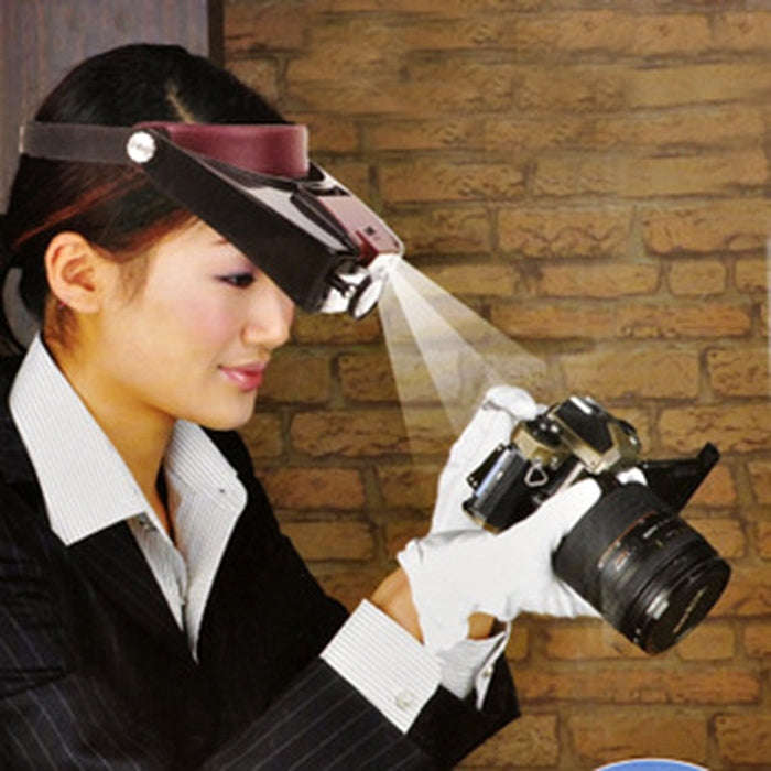 Headband Style 1.5X / 3X / 8.5X / 10X Magnifier with 2 LED Lights(Grey)