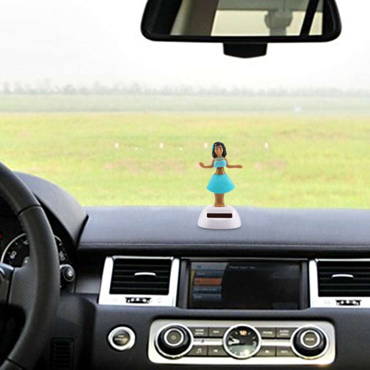 Solar Powered Bobble Head Dancing Toy Car Decoration Ornament Cute Hula Princess(Blue)