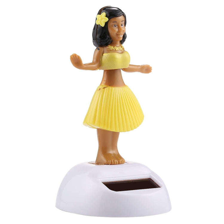 Solar Powered Bobble Head Dancing Toy Car Decoration Ornament Cute Hula Princess(Yellow)