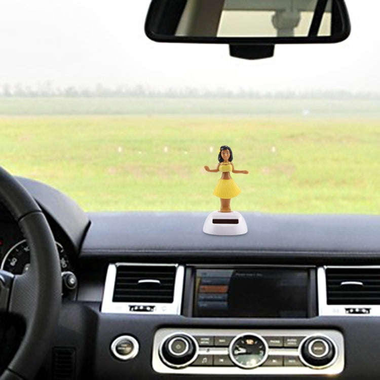 Solar Powered Bobble Head Dancing Toy Car Decoration Ornament Cute Hula Princess(Yellow)