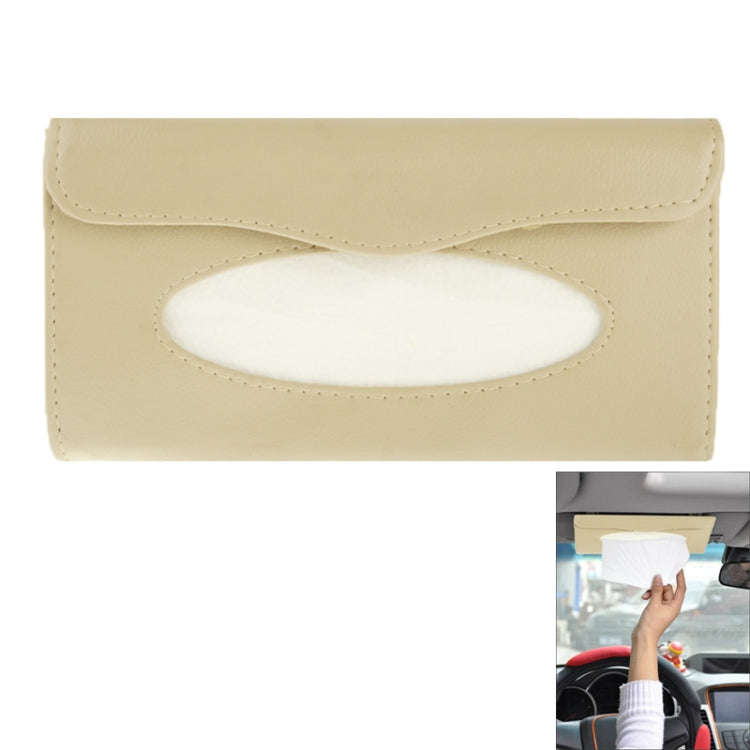 Elegant PU Leather Car Sun Visor Tissue Paper Holder Dispenser Box(Beige)
