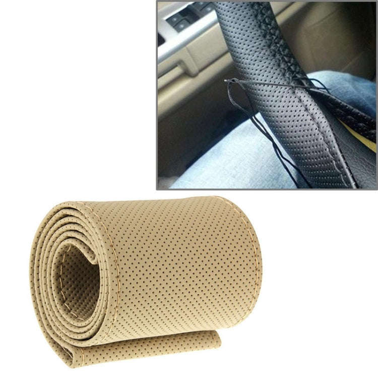 PU Leather Steering Wheel Cover With Needle and Thread, Size: 54x10.5cm (Beige)