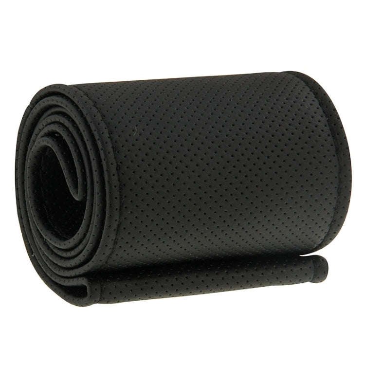 PU Leather Steering Wheel Cover With Needle and Thread, Size: 54x10.5cm (Black)