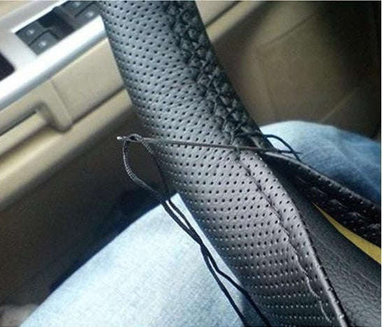 PU Leather Steering Wheel Cover With Needle and Thread, Size: 54x10.5cm (Black)