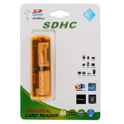 USB 2.0 Multi Card Reader, Support SD/MMC, MS, TF, M2 Card(Orange)
