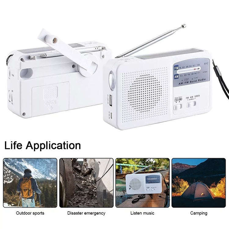 Multi-function Portable Solar / Cranked Dynamo Power LED Flashlight with AM/FM Radio & Mobile Pho...