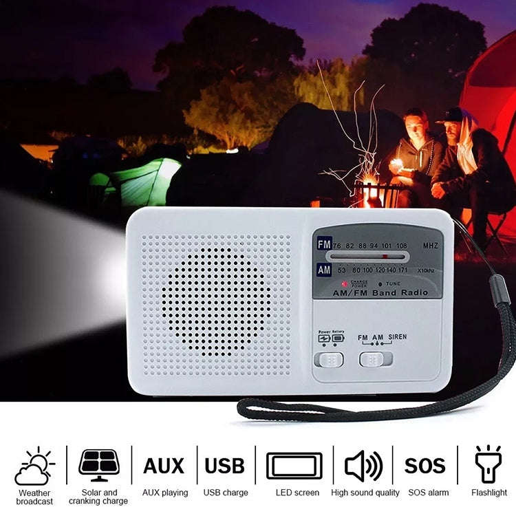 Multi-function Portable Solar / Cranked Dynamo Power LED Flashlight with AM/FM Radio & Mobile Pho...