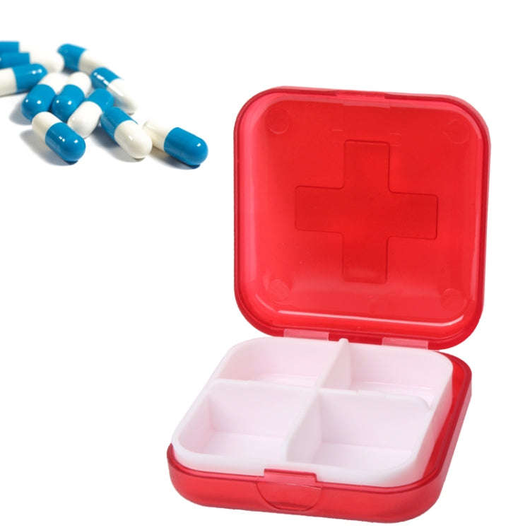10 PCS 4 Compartments Portable Plastic Cross Pills Medicine Storage Box(Red)