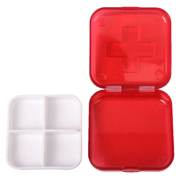 10 PCS 4 Compartments Portable Plastic Cross Pills Medicine Storage Box(Red)