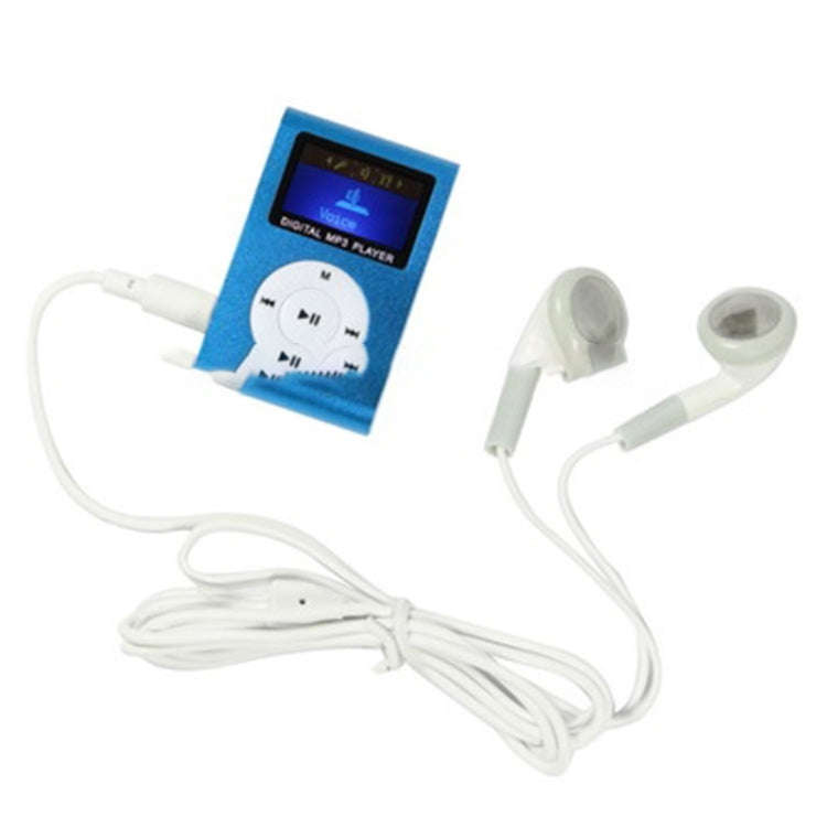 TF / Micro SD Card Slot MP3 Player with LCD Screen, Metal Clip(Baby Blue)
