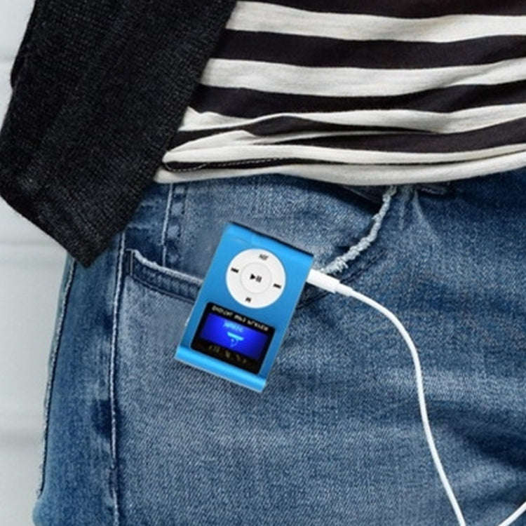 TF / Micro SD Card Slot MP3 Player with LCD Screen, Metal Clip(Baby Blue)