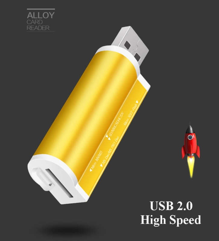 2 PCS Multi All in 1 USB 2.0 Micro SD SDHC TF M2 MMC MS PRO DUO Memory Card Reader(Gold)
