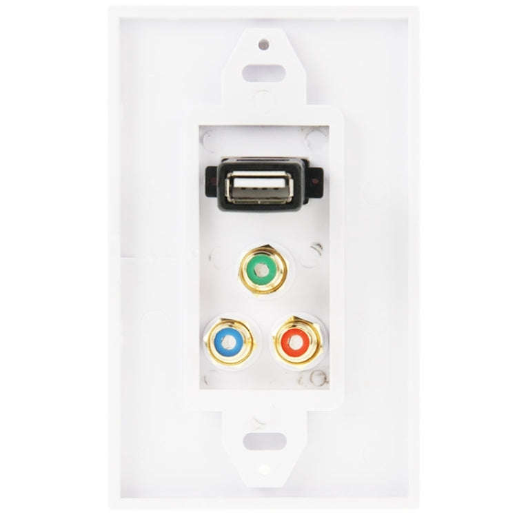 USB 2.0 Female Plug + 3 RCA Female Plugs Wall Plate Panel