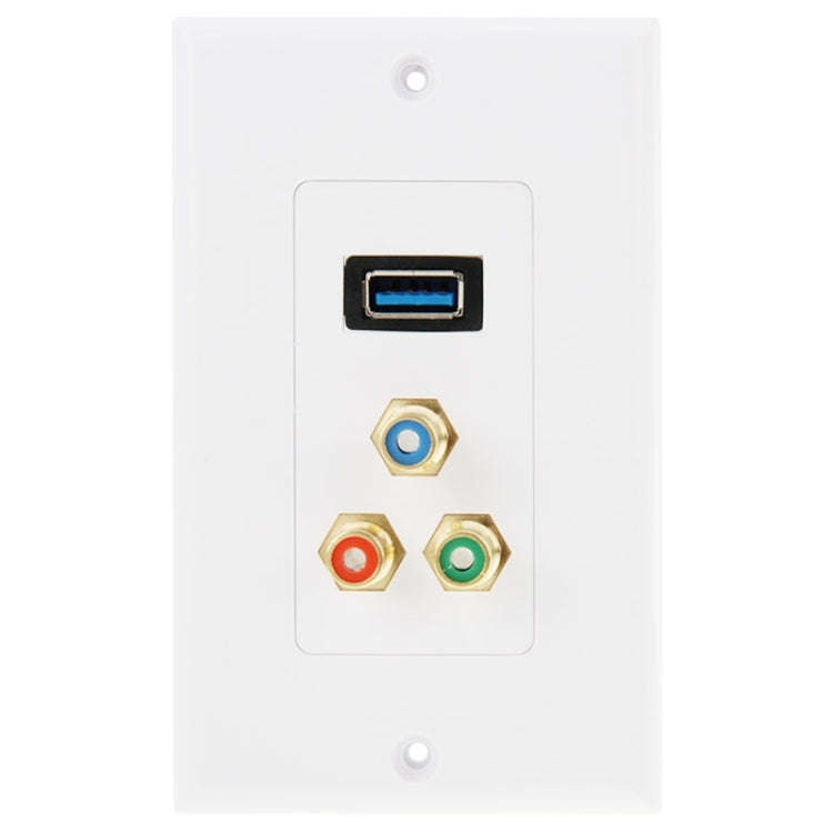 USB 3.0 Female Plug + 3 RCA Female Plugs Wall Plate Panel