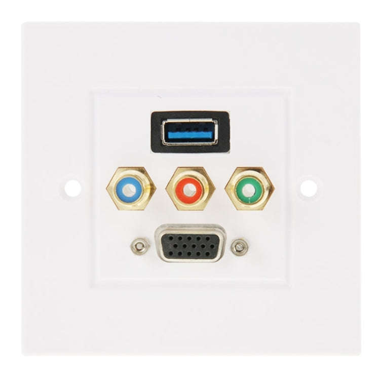 USB 3.0 Female Plug + 3 RCA Female Plugs + VGA Female Plug Wall Plate Panel