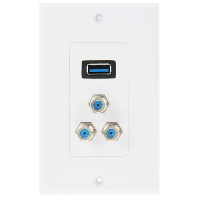 USB 3.0 Female Plug + 3 F Female Plugs Wall Plate Panel