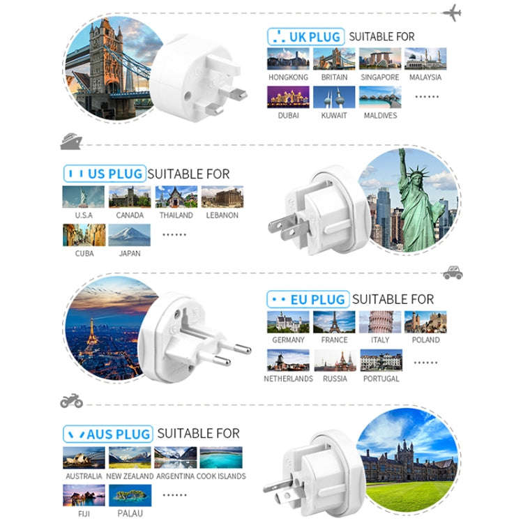 All in 1 EU + AU + UK + US Plug Travel Universal Adaptor(White)