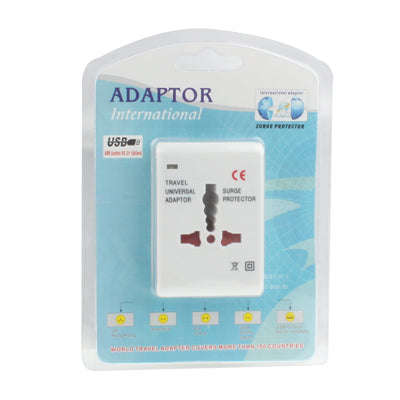 Universal US / EU / AU / UK Travel AC Power Adaptor Plug with USB Charger Socket(White)