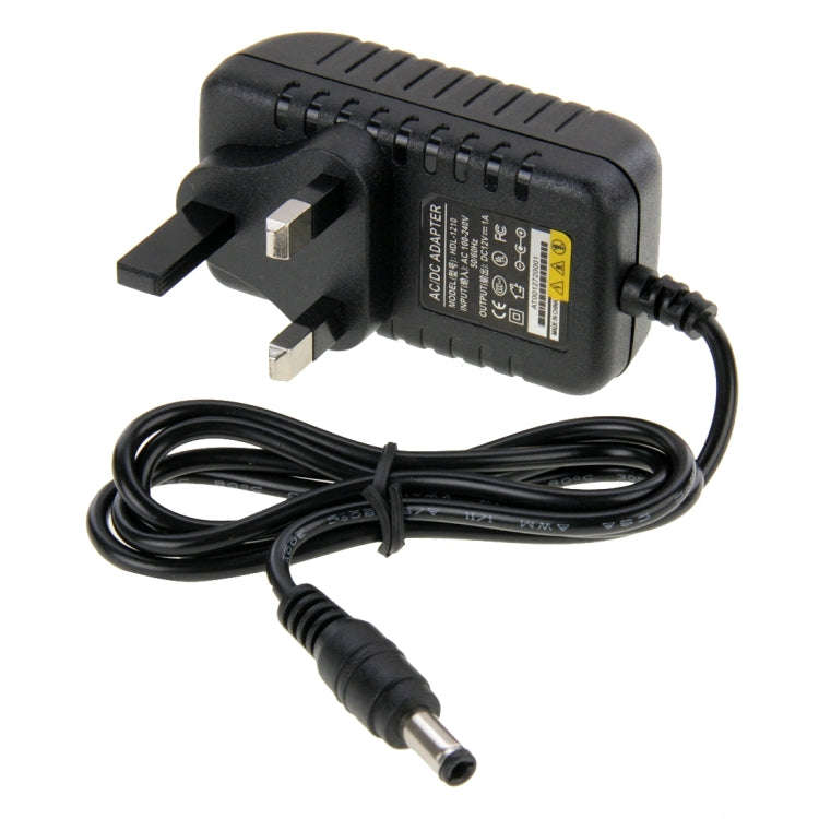 UK Plug AC 100-240V to DC 12V 1A Power Adapter, Tips: 5.5 x 2.1mm, Cable Length: about 90cm(Black)