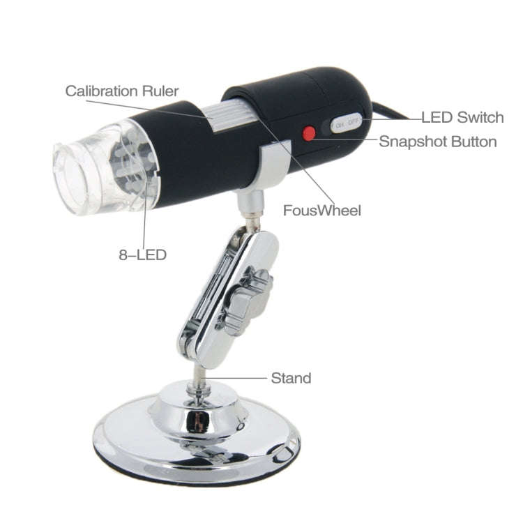 1.3 Mega Pixels 500X USB 2.0 Digital Microscope with 8 LED(Black)