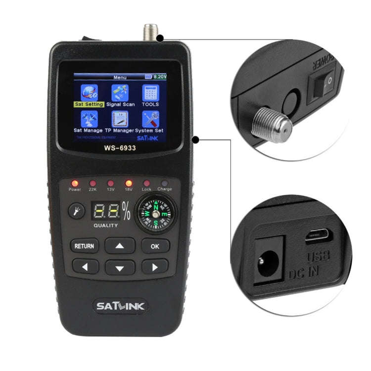 SATLINK WS6933 Portable Digital Satellite Finder Meter, 2.1 inch LCD Colour Screen, DVB-S2/S Sign...