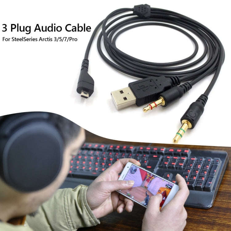 ZS0224 3-Prong Headphone Audio Cable for SteelSeries Arctis 3 / 5 / 7 / Pro (Black)