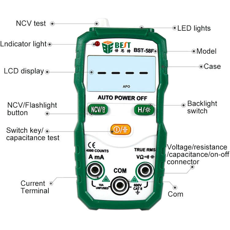 BEST BST-58F Full Automatic Range Multimeter Without Shift Intelligent Identification Digital Mul...
