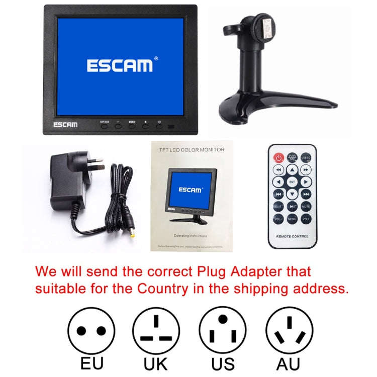 ESCAM T08 8 inch TFT LCD 1024x768 Monitor with VGA & HDMI & AV & BNC & USB for PC CCTV Security