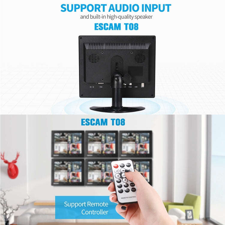ESCAM T08 8 inch TFT LCD 1024x768 Monitor with VGA & HDMI & AV & BNC & USB for PC CCTV Security