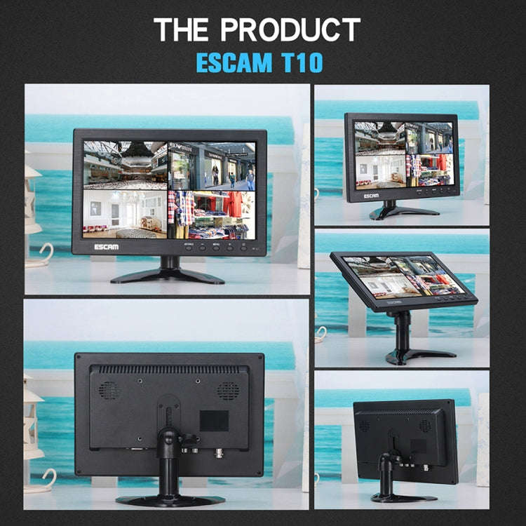 ESCAM T10 10.0 inch TFT LCD 1024x600 Monitor with VGA & HDMI & AV & BNC & USB for PC CCTV Security