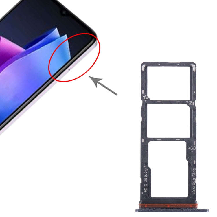 For Tecno Pop 7 BF6 SIM Card Tray + SIM Card Tray + Micro SD Card Tray (Black)