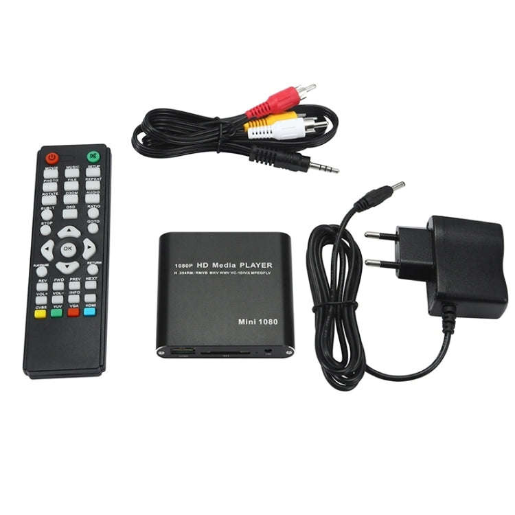 MINI 1080P Full HD Media USB HDD SD/MMC Card Player Box, EU Plug(Black)