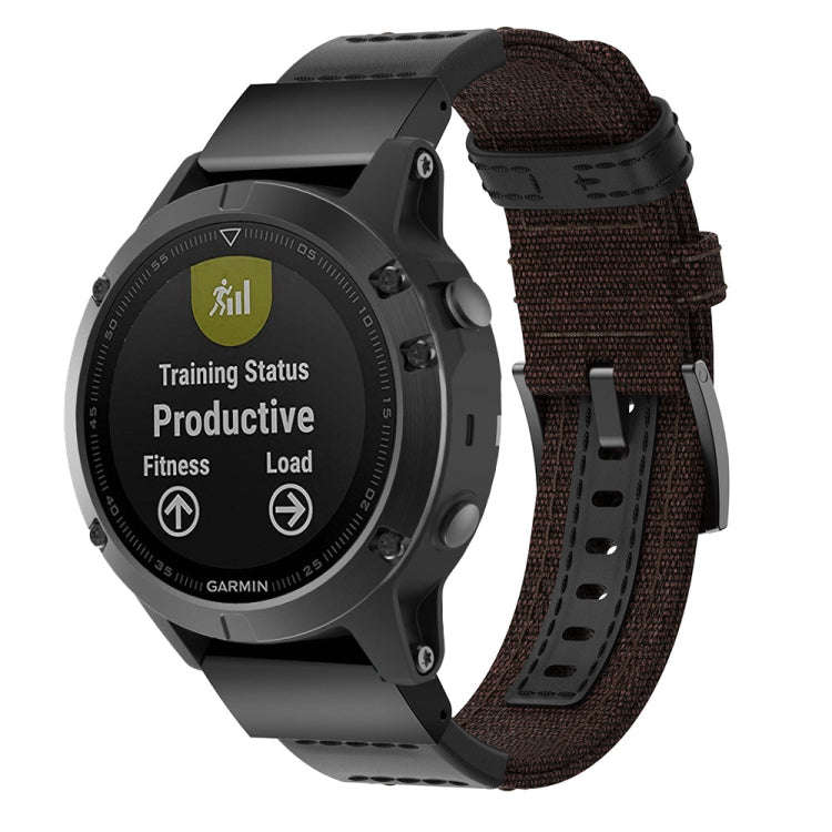 Canvas and Leather Watch Band for Garmin Fenix5 Plus, Wrist Strap Size:150+110mm(Brown)