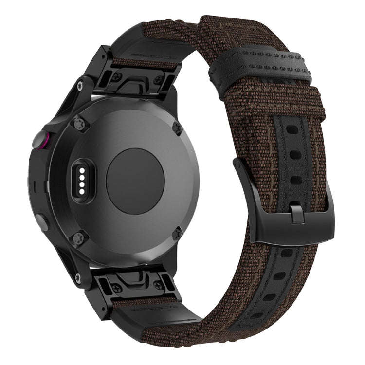 Canvas and Leather Watch Band for Garmin Fenix5 Plus, Wrist Strap Size:150+110mm(Brown)