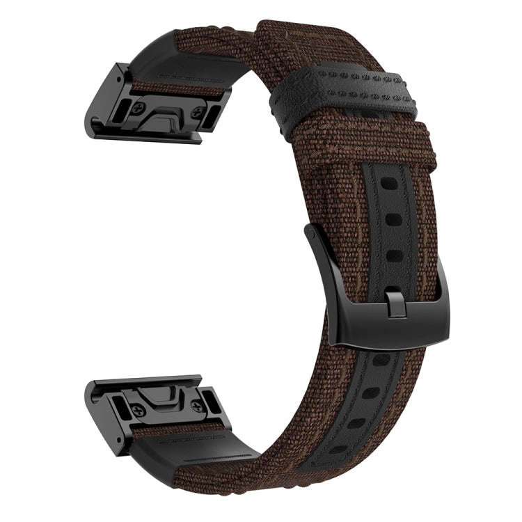 Canvas and Leather Watch Band for Garmin Fenix5 Plus, Wrist Strap Size:150+110mm(Brown)
