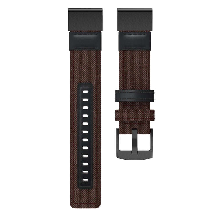 Canvas and Leather Watch Band for Garmin Fenix5 Plus, Wrist Strap Size:150+110mm(Brown)