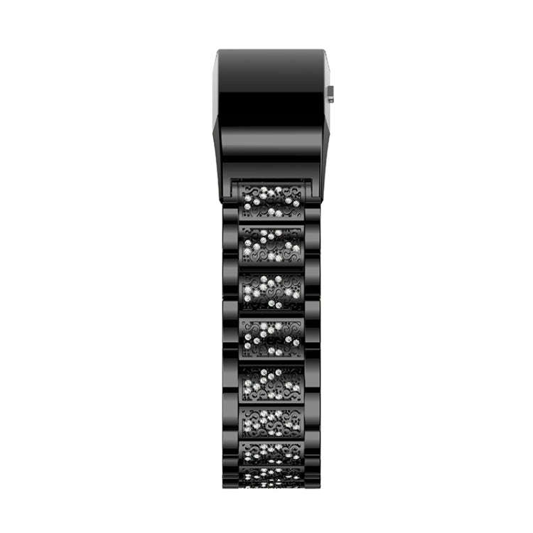 Diamond-studded Solid Stainless Steel Watch Band for Fitbit Charge 2(Black)