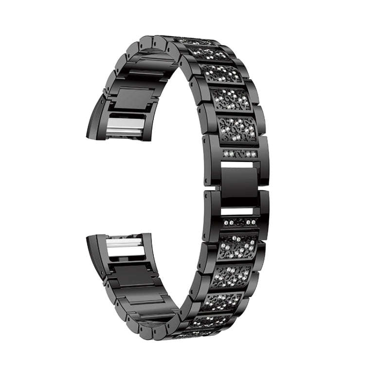 Diamond-studded Solid Stainless Steel Watch Band for Fitbit Charge 2(Black)