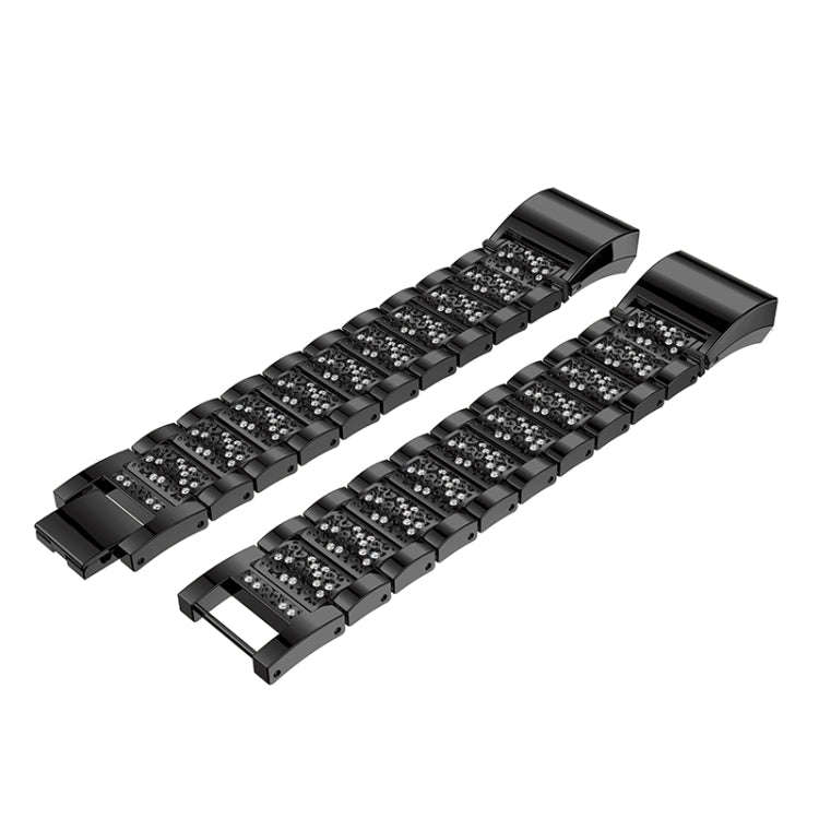 Diamond-studded Solid Stainless Steel Watch Band for Fitbit Charge 2(Black)