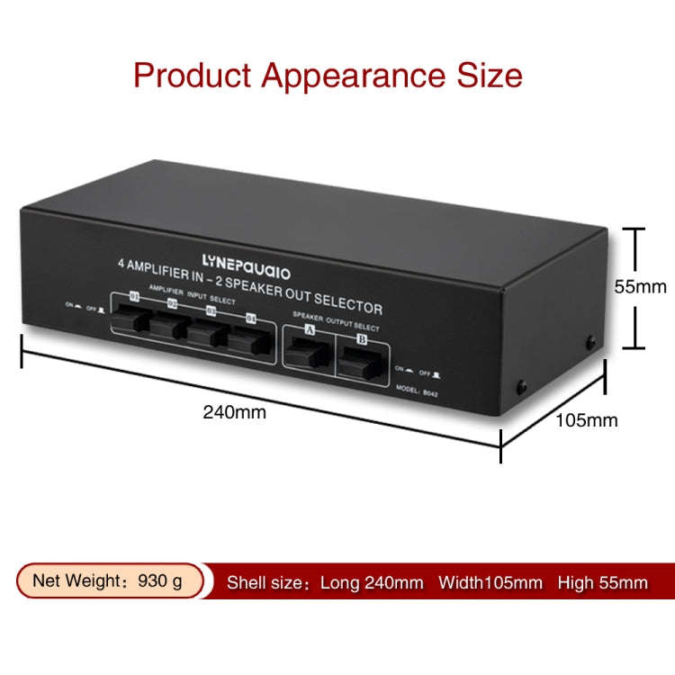 B042 4-in 2-out Power Amplifier Sound Switcher Loudspeaker Switch Distributor, 300W Per Channel L...