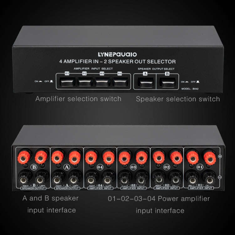 B042 4-in 2-out Power Amplifier Sound Switcher Loudspeaker Switch Distributor, 300W Per Channel L...