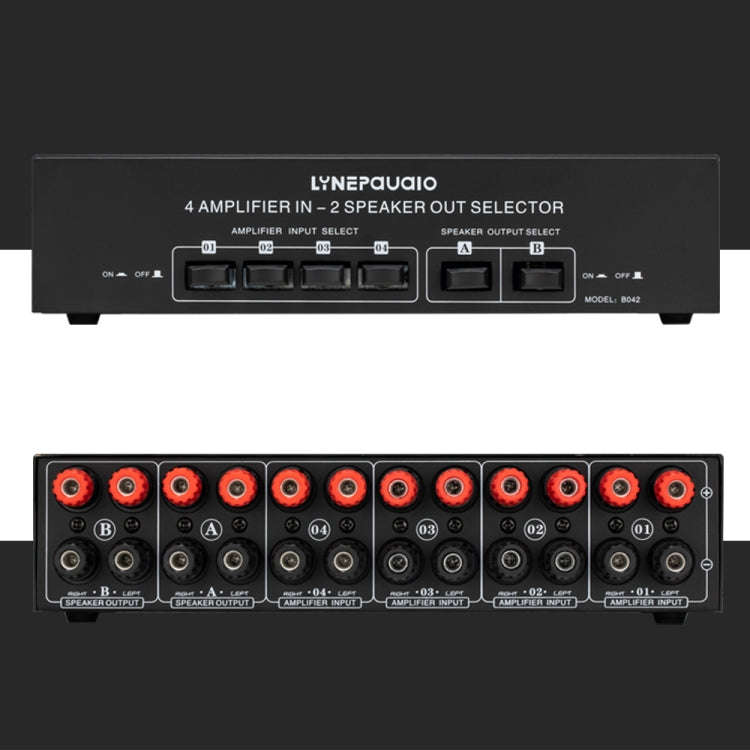 B042 4-in 2-out Power Amplifier Sound Switcher Loudspeaker Switch Distributor, 300W Per Channel L...